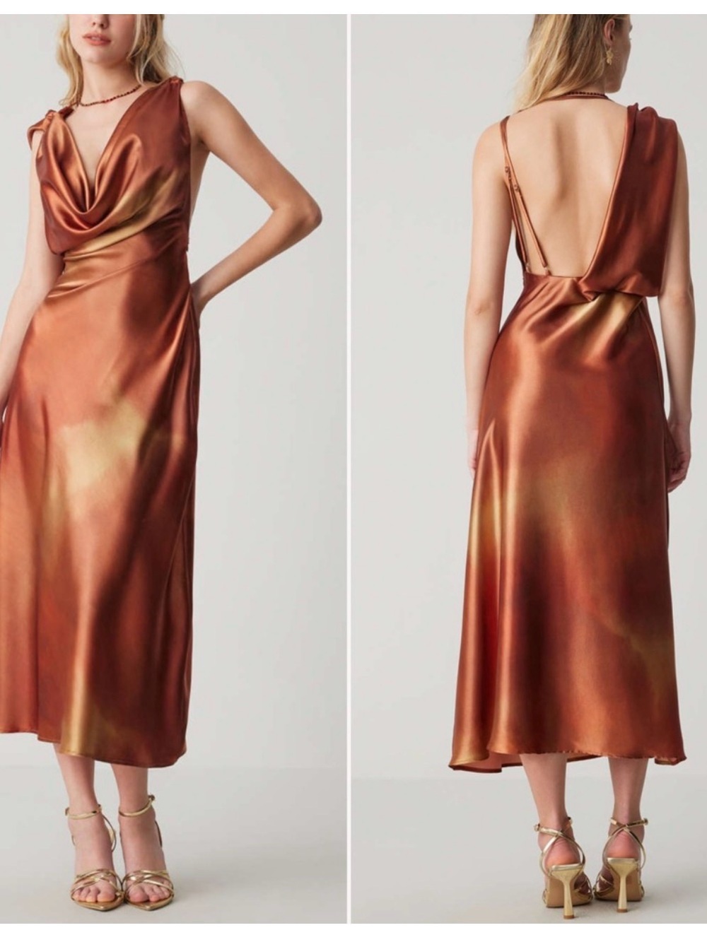 Burnt orange satin dress